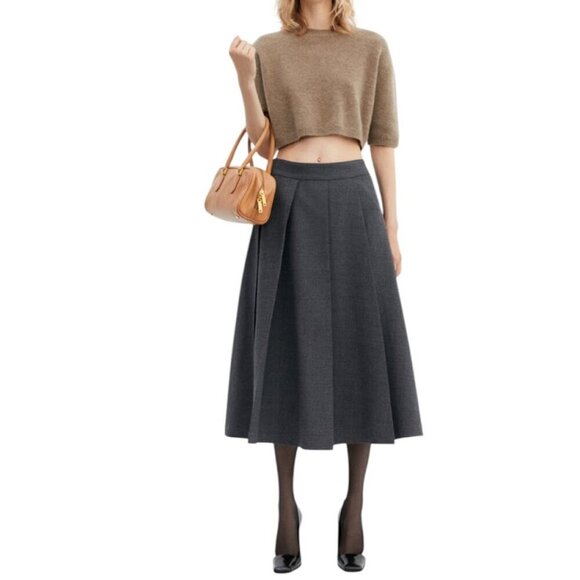 Mango Brown Cashmere Cropped Crewneck Short Sleeve Sweater Medium Minimalist - Picture 2 of 11